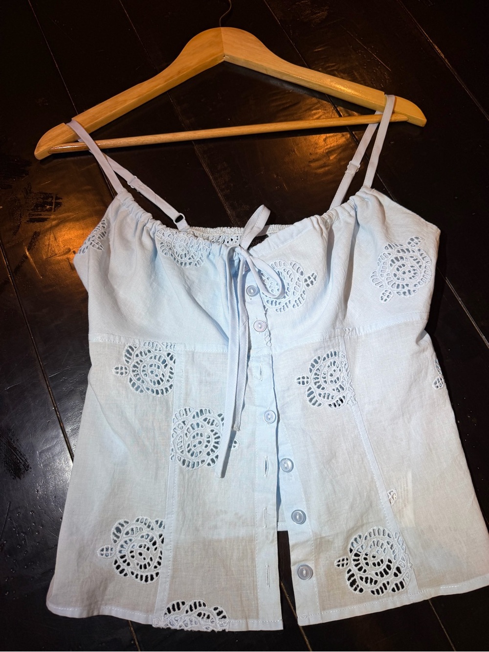 Light Blue Cotton Eyelet Trim Camisole Top Cottagecore Bohemian Beach Summer
